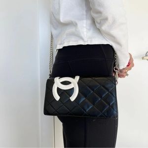 Authentic Chanel Black Leather Cambon Wallet with a Chain